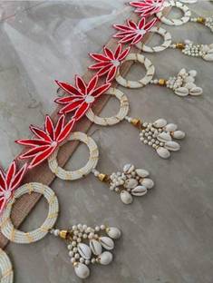 SellPlus Bandhanwar for Main Door Wall Hanging Bandhanwar for Entrance Cutout lotus, Beads, Latkan Garland