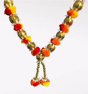 CROWN NIMREET Pom Pom Garland Mala for Photo Frame and God Idol(Multi-Gold,1 Ps,20 Inch) Pom Pom, Artificial Garland