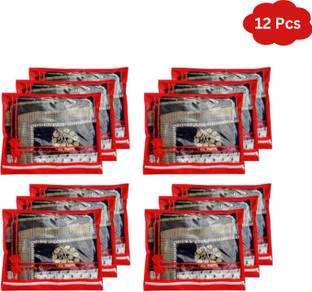 भव्य एंटरप्राइज़ेज Transparent Plain Non Woven Fabric Sari Cover, Storage Bag, Clothes Organizer with Zip Lock Designer Single Saree Cover Combo Pack of 12 Pcs