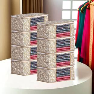 Ankit International Beige High Quality Non Woven With Window Saree cover Clothes / Storage Cover Storage Space Saver Multipurpose Bag / Wardrobe Storage Organizer Storage Box Set of 8