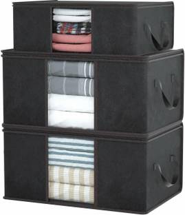 CUTBAZZ Combo Of 3 Underbed Storage Bag With Side Handles Storage Organizer Blanket Storage Bag for Wardrobe Organizer Blanket Cover with a large Transparent Window