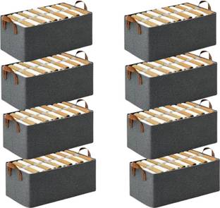 SPRSE Pack of 8 Wardrobe Organizer for Clothes with Metal Frame Rectangle Storage Box with Handles Shelf Basket for Storage Clothes Pants Jeans Sweater