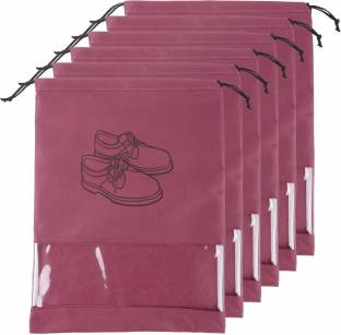 FEVWEL Shoe Cover Travel Shoe Bag Shoe Pouch for Travelling Pack of 6 Pc Maroon Shoe Cover for Travel