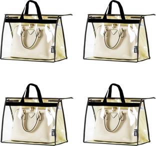 FAB ELLITE SET OF 4 (Handbag Storage Bag Transparent With Zipper Closure) Dust proof foldable Handbag storage organizer purse clutch with zipper(PACK 4)) Transparent Bags For Handbag Storage For Wardrobe|Dustproof|Moistureproof