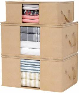 infinity craft Combo Of 3 Underbed Storage Bag With Side Handles Storage Organizer Blanket for Wardrobe Organizer Blanket Cover with a large Transparent Window