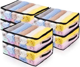 VYNTRIX Storage Bag Transparent PVC Saree Organizer with Zip Wardrobe Storage Cover Bags for Clothes & Sarees Durable Plastic (Pack Of 6)