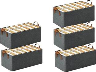 SPRSE Pack of 5 Wardrobe Organizer for Clothes with Metal Frame Rectangle Storage Box with Handles Shelf Basket for Storage Clothes Pants Jeans Sweater
