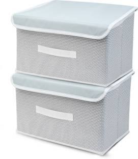 Mteaser Set of 2 Big Non-Woven Storage Box Wardrobe Closet Organizer Foldable Stackable Basket/Bins with Lid and Handle