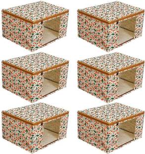 BTOS Non Woven Fabric Saree Cover/ Clothes Organizer|Transparent Window|Zipper Closure With Foldable Material Size 45x 33 x 22,Pack Of 6