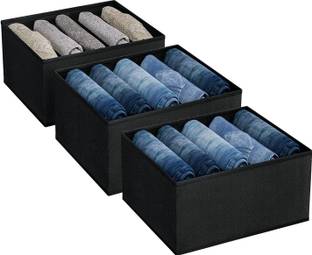 DOUBLE R BAGS Jeans Organizer Clothes Drawer Organizer for Folded Clothes Black Pack of 3 Jeans Organizer