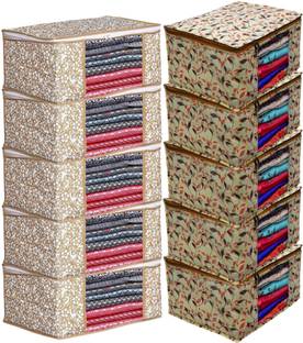 ANNORA INTERNATIONAL 10 Pieces best Stitching Saree Cover/ Wardrobe Organizer Garment Cover/Cloth Cover /Cloth Safety Storage Boxes Non Woven Transparent Window Beige Cloth Storage Organizer