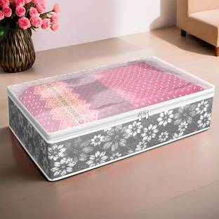 KUBER INDUSTRIES Lehenga Cover Flower Quilted Lehenga Storage Bag with Top Visible Window|Gray Cloth Storage