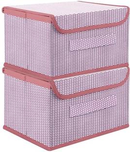 Mteaser Non Woven Multipurpose Zig Zag Storage Box/Bin With Lid & Side Handle Wardrobe Closet Organizer For Clothes, Toys, Books Combo of 2