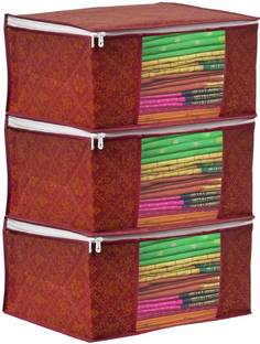 Zeinwap Non-Woven Saree Bags Saree Covers with Zip, Saree Covers for Storage With Moisture & Dust Proof Saree Bag - Pack of 3