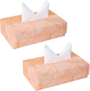PrettyKrafts Tissue Paper Dispenser Box Tissue Paper Box Cover, Napkin Holder use for car, Home and Office F1692_TH_Jute_Orange2