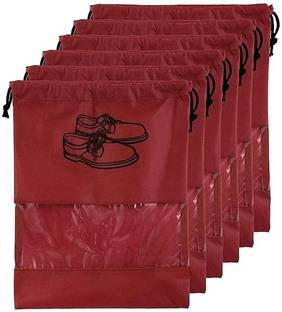 geetacreation 6 Piece Travel Shoe Bag Non Woven Shoe Storage Covers Portable Shoe Pouch for Travelling and Footwear Pack of 6 Pc Maroon Shoe Cover for Travel Maroon_6 Portable Shoe Pouch for Travelling and Footwear