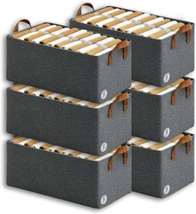 Vervita 6 PCS Pack Wardrobe Organizer for Clothes with Metal Frame Rectangle Storage Baskets Fabric Storage Box with Handles Shelf Basket for Storage Clothes Pants Jeans