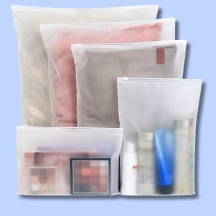 GreenTwish Frosted Zipper Bag | Travel Space Saver Bag For Cloth Shoes Cosmetic- Pack of 10