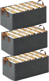 SPRSE Pack of 3 Wardrobe Organizer for Clothes with Metal Frame Rectangle Storage Box with Handles Shelf Basket for Storage Clothes Pants Jeans Sweater