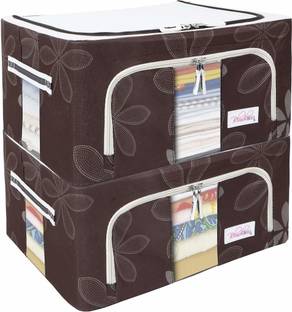 BlushBEES Living Box - Foldable Wardrobe Cloth Organizer Bag, 24 Litre Capacity, Brown (Pack of 2)