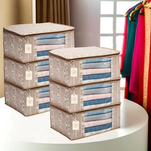 Shaping Fabric High Quality Large Saree Cover With Double Zipper | Wardrobe Bag | Saree Cover Closet Organizer / Saree Bags For Wardrobe Organizer Clothes Premium Clothes Cover (Wedding Collection Gift) Garment Cover Pack of 06 F7773_SC_Large_82463294