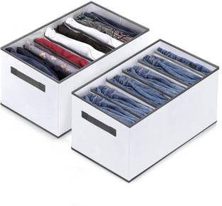TUFRY 7 Grids Clothes Drawer Organizer Non-Woven Storage Box Wardrobe for Jeans, T-shirt Leggings, Sweaters Jeans