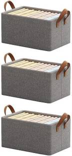 Vervita PACK OF 3 Clothes, Foldable Clothes 26 Liter Storage Baskets for Wardrobe Books, Saree Shirts, Stationery Paper, Document Toy,and Blankets Storage Box with Handles