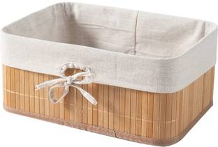 HomeStorie Eco-Friendly Foldable Natural Bamboo Storage Basket Bins Organizer, 33 X 24 X 14 cm, Pack of 1, Beige (AR1543S)