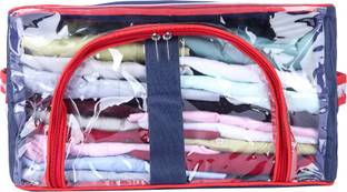 Peafowl Clothes Organizer/Closet Organiser Transparent Moisture Proof Storage Box, Saree Cover Wardrobe Organizer bag Blue Red Underbed Storage Bag