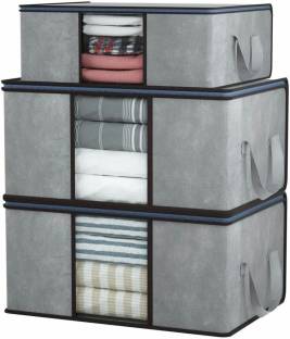 Craft Bazar Combo Of 3 Underbed Storage Bag With Side Handles Organizer Blanket for Wardrobe a large Transparent Window