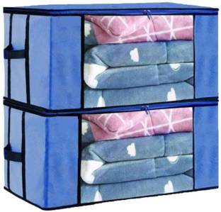 QUAIL Non Woven Multipurpose Foldable Underbed Storage Bag Wardrobe Organizer Blanket Storage Bag for Comforter Blanket Cover Clothing Bedding with a Large Transparent Window and Zip Closer | Set of 2