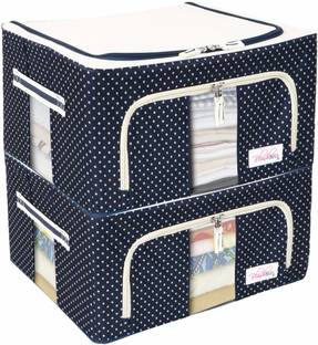 BlushBEES Foldable Wardrobe Organizer Saree Cover, 24 Litre, Blue (2 Pieces)