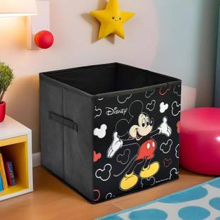 KUBER INDUSTRIES Designer Disney Mickey Mouse Print Non Woven Fabric Foldable Large Size Cloth Storage Box Toy,Books Wardrobe Organiser Cube With Handle (Black) KUBMART02314