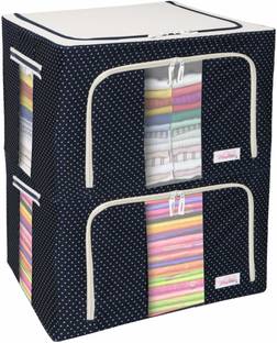 BlushBEES Living Box - Clothes Organiser for Wardrobe, Storage for Clothes with Zip - 66 Litre, Pack of 2, Polka Dots Blue