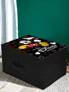 KUBER INDUSTRIES Designer Disney Mickey Mouse Print Non Woven Fabric Foldable Saree Cover Storage Organizer Box with With Lid, Extra Large (Black)-KUBMART3463 KUBMART03463