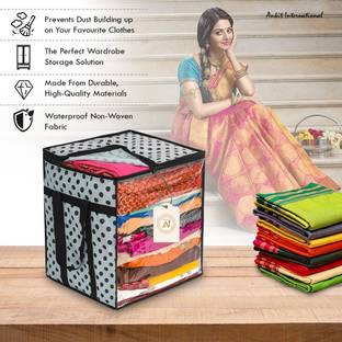 AARON INC Polka Dot Non-Woven Saree Cover Organizer – 90 GSM Fabric, Transparent Front Window, Double Zipper & Sturdy Handles | Foldable Cloth Storage Box for Wardrobe (50L, Pack of 1) SFXL7773159842965