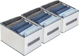 SH NASIMA Wardrobe Clothes Organizer, 7 Grids Washable Portable Closet Organizer Storage Box Foldable Closet Drawer Organizer for Underwear, Socks, Scarves, Leggings, Skirts, T-shirts, Jeans (Grey, 3 Grid 7)