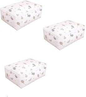 Flywind Storage Organizer Printed Square Bag Storage Organizer Printed Square Bag for Under bad or Wardrobe Wardrobe Foldable-Pack of 3