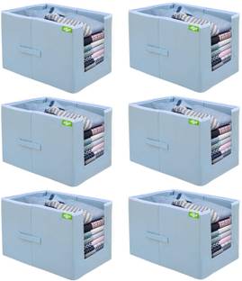 I Se U Linen Non Woven Shirt Stacker, Wardrobe Cloth Organizer with Carrying Handle, Closet Organizer For T-shirts, Shirts & Clothes Shirt Storage Box - Pack Of 6