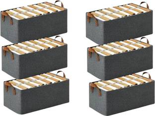 SPRSE Pack of 6 Wardrobe Organizer for Clothes with Metal Frame Rectangle Storage Box with Handles Shelf Basket for Storage Clothes Pants Jeans Sweater