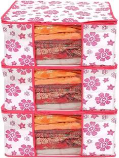 Craficial Non Woven Fabric Saree Cover/ Clothes Organizer with Transparent Window and Zipper Closure | Pack of 3 Foldable Multipurpose Storage
