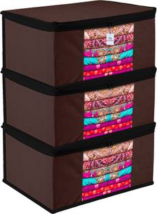 Heart Home Saree Cover Plain Black Border Saree Cover|Zip Saree Bag|9 inch|Pack of 3|Brown 74HH12683