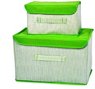 Mteaser Multipurpose Foldable Small & Large Drawer Rectangular Storage Box with Lid and Side Handle Closet Organizer for Clothes Set of 2