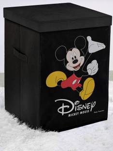 KUBER INDUSTRIES Designer Disney Mickey Mouse Print Non Woven Fabric Foldable Laundry Basket , Toy Storage Basket, Cloth Storage Basket with Lid & Handles (Black)-KUBERMART1209 KUBERMART01209