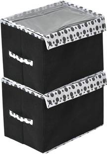 Mteaser Foldable Non-Woven Fabric Large Storage Box with Polka Dot Transparent Lid – Multipurpose Organizer Bin for Clothes, Toys Sturdy & Collapsible Storage Basket with Handle Set of 2