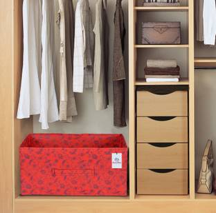Heart Home Designer Metalic Floral Print Non Woven Fabric Replacement Drawer Storage And Cloth Organizer Unit for Closet (Red)-HHOME3488 Metalic Floral Print Non Woven Fabric Replacement Drawer Storage And Cloth Organizer Unit for Closet (Red)-HHOME3488
