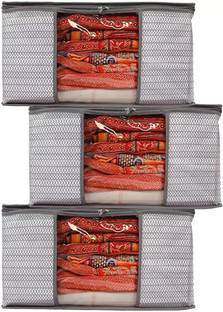 YOULK 03 pieces BAGS Grey Strap Design Non Woven Saree Cover/Cloth Cover