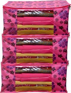 Ankit International AI_NPF_03 New Pink Flower Saree cover Front Transparent Pack of 3 AI_NPF_03