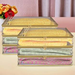 KUBER INDUSTRIES Designer Bow Design Transparent PVC Saree Cover With Golden Border- Pack of 6 (Gold)-HS_38_KUBMART21556 HS_38_KUBMART021556