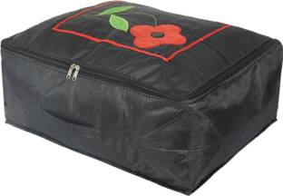 KUBER INDUSTRIES Storage Bag Polyester Flower Pattern Larage Size Clothes Storage Bag for Travel |Black 61KM07938